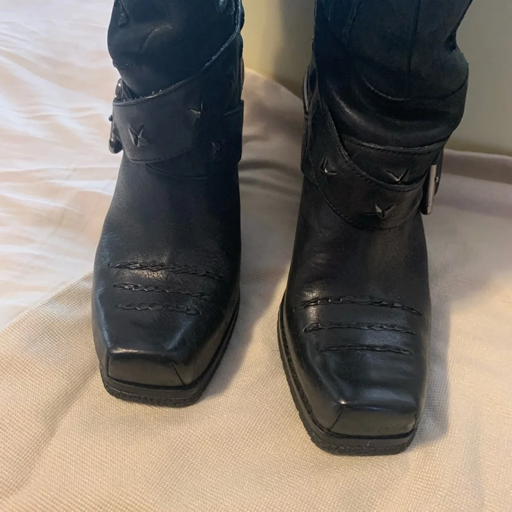 Donald J. Pliner Black Leather High Studded Boots Limited Edition